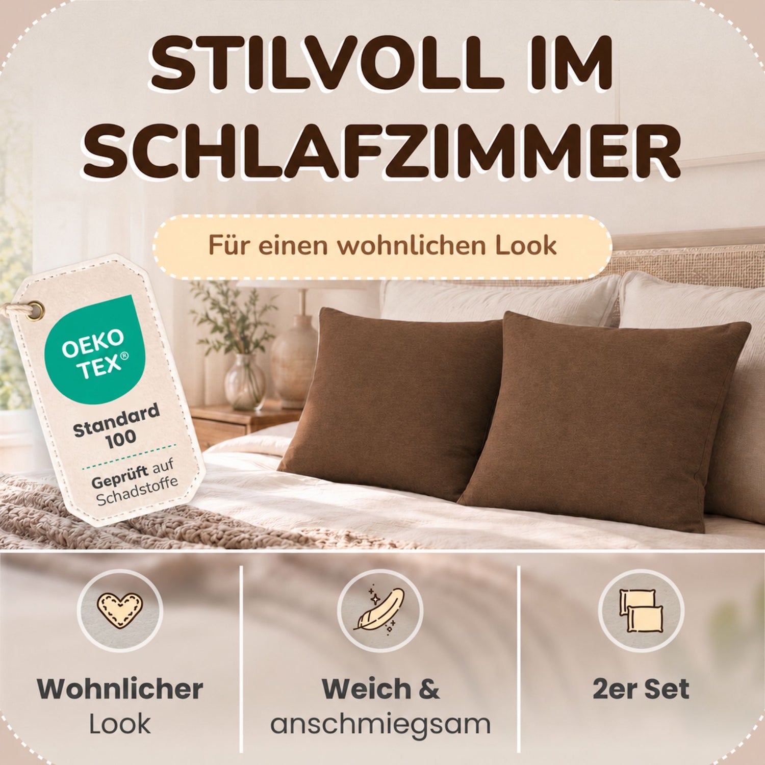 Kissenbezüge 2er Set 40x40 cm - 100% Baumwolle, stilvoll und gemütlich