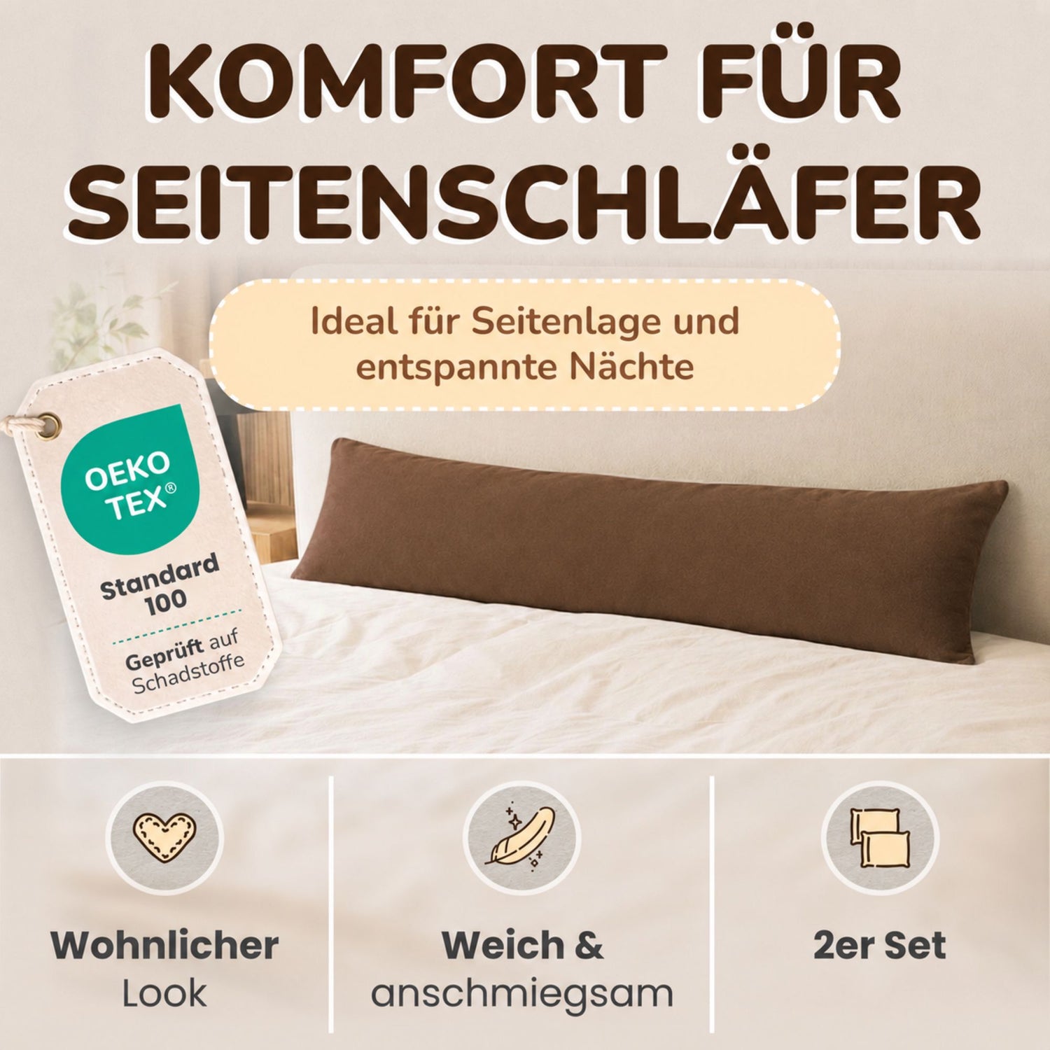 Kissenbezüge 2er Set 40x145 cm - 100% Baumwolle, stilvoll und gemütlich