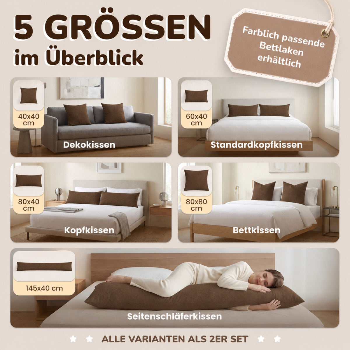 Kissenbezüge 2er Set 40x145 cm - 100% Baumwolle, stilvoll und gemütlich