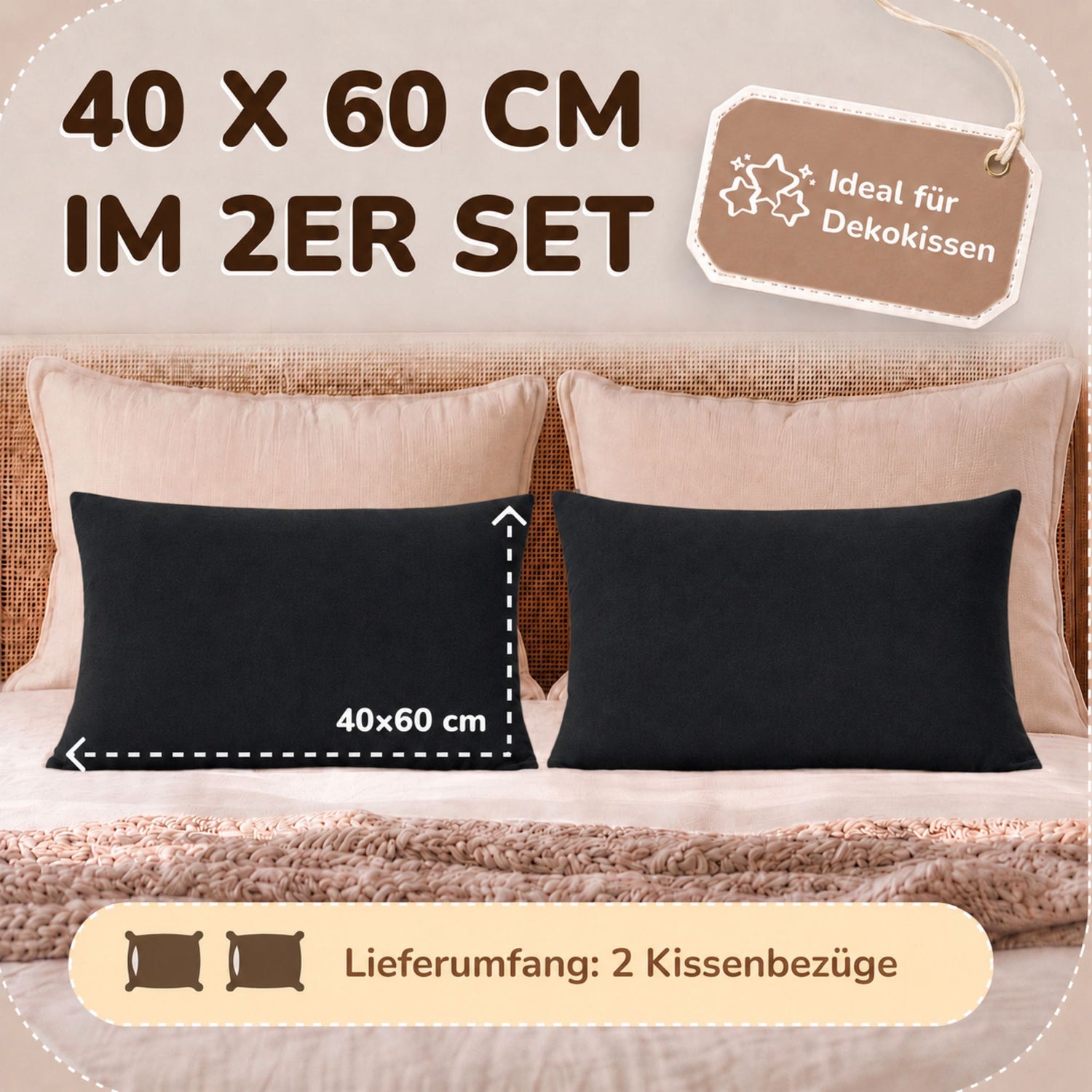 Kissenbezüge 2er Set 40x60 cm - 100% Baumwolle, stilvoll und gemütlich