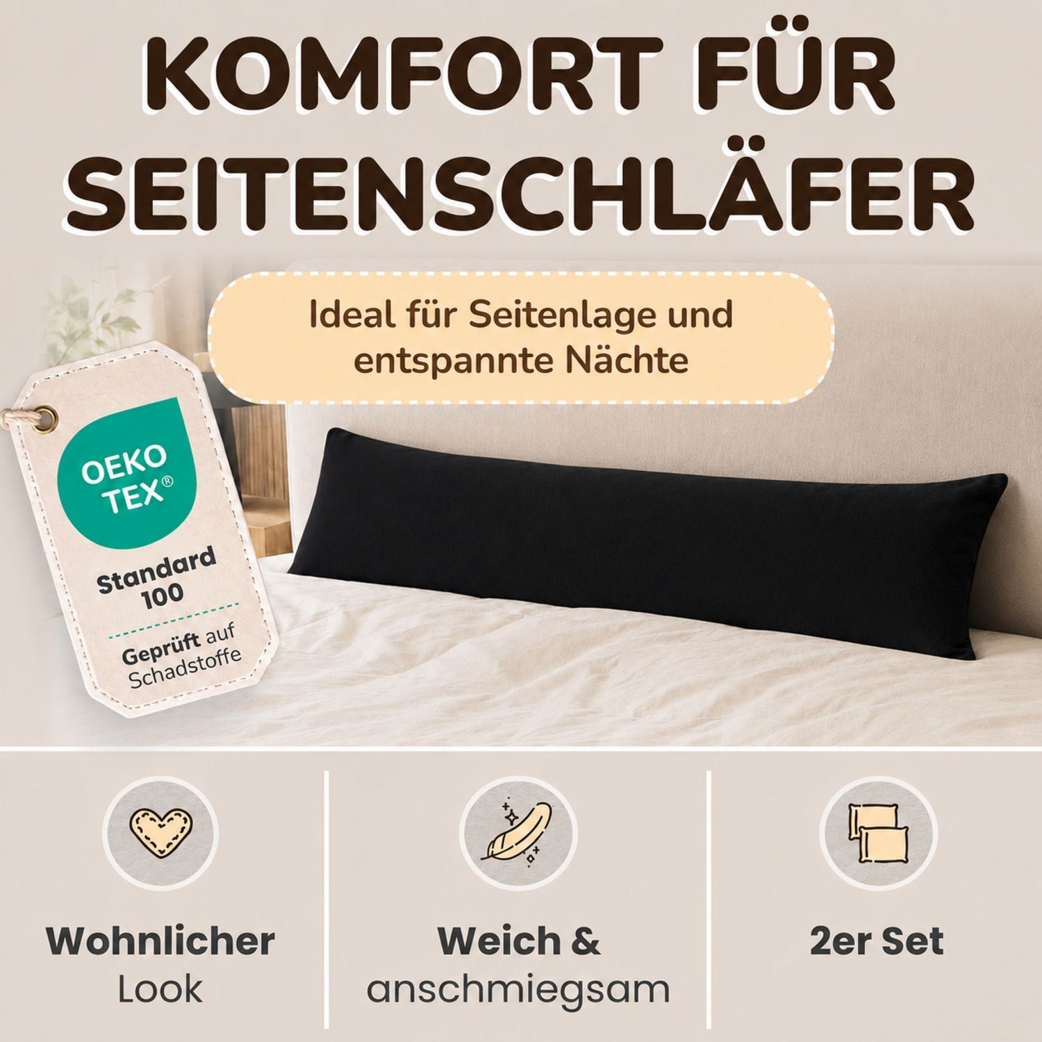 Kissenbezüge 2er Set 40x145 cm - 100% Baumwolle, stilvoll und gemütlich