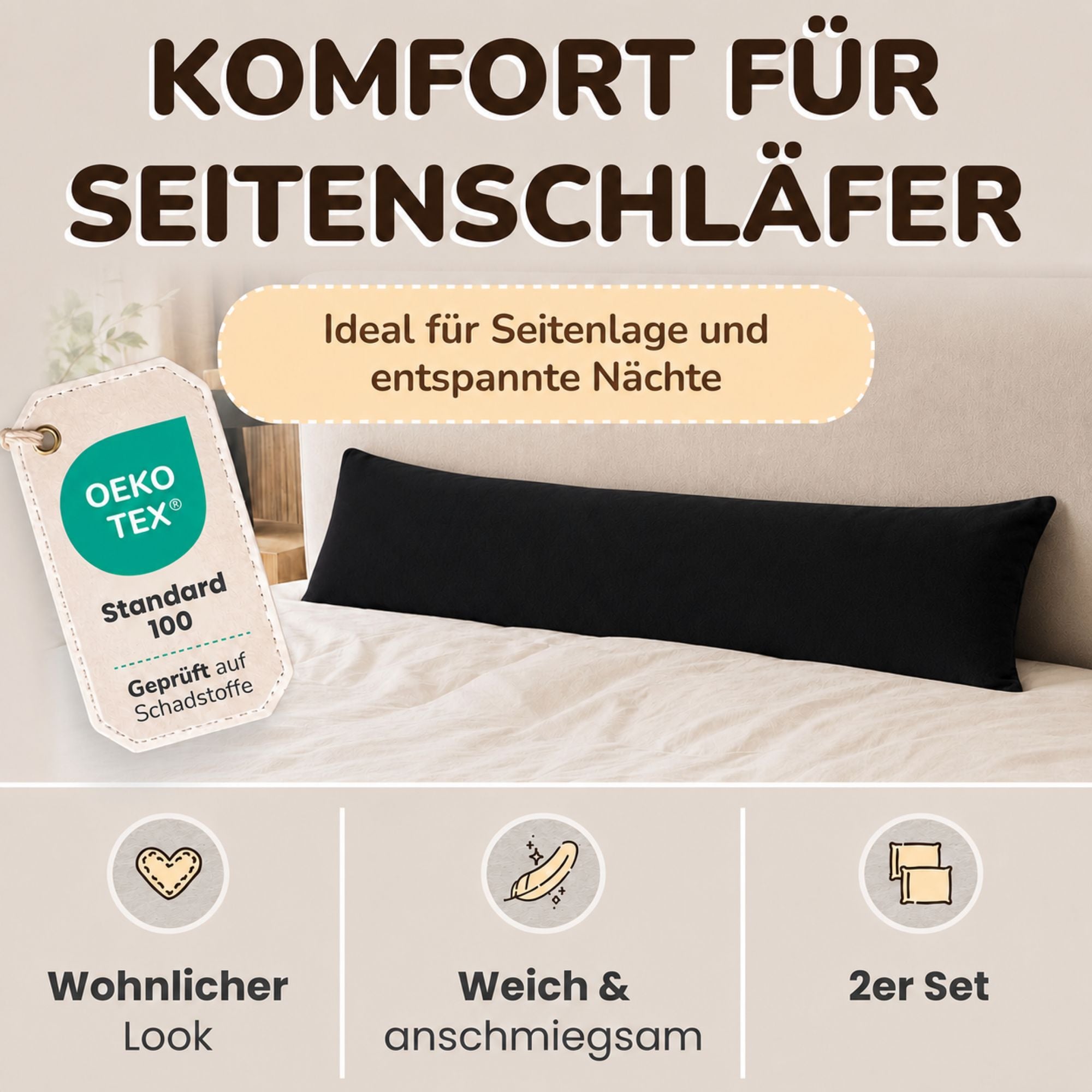 Kissenbezüge 2er Set 40x145 cm - 100% Baumwolle, stilvoll und gemütlich