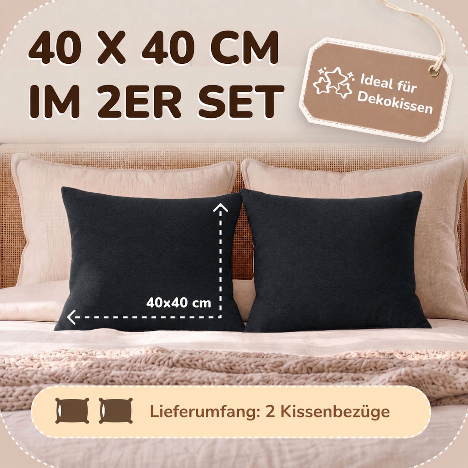 Kissenbezüge 2er Set 40x40 cm - 100% Baumwolle, stilvoll und gemütlich