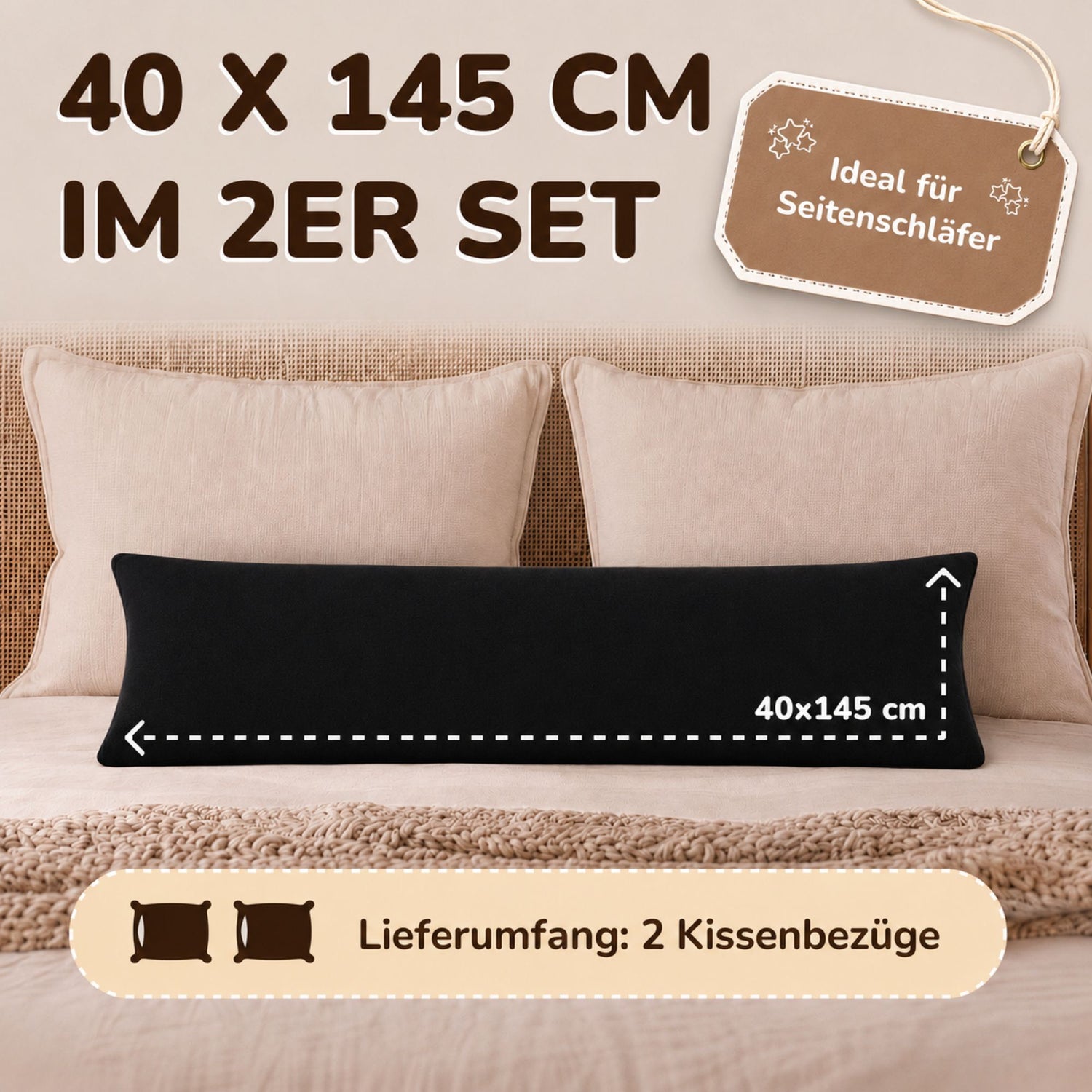 Kissenbezüge 2er Set 40x145 cm - 100% Baumwolle, stilvoll und gemütlich