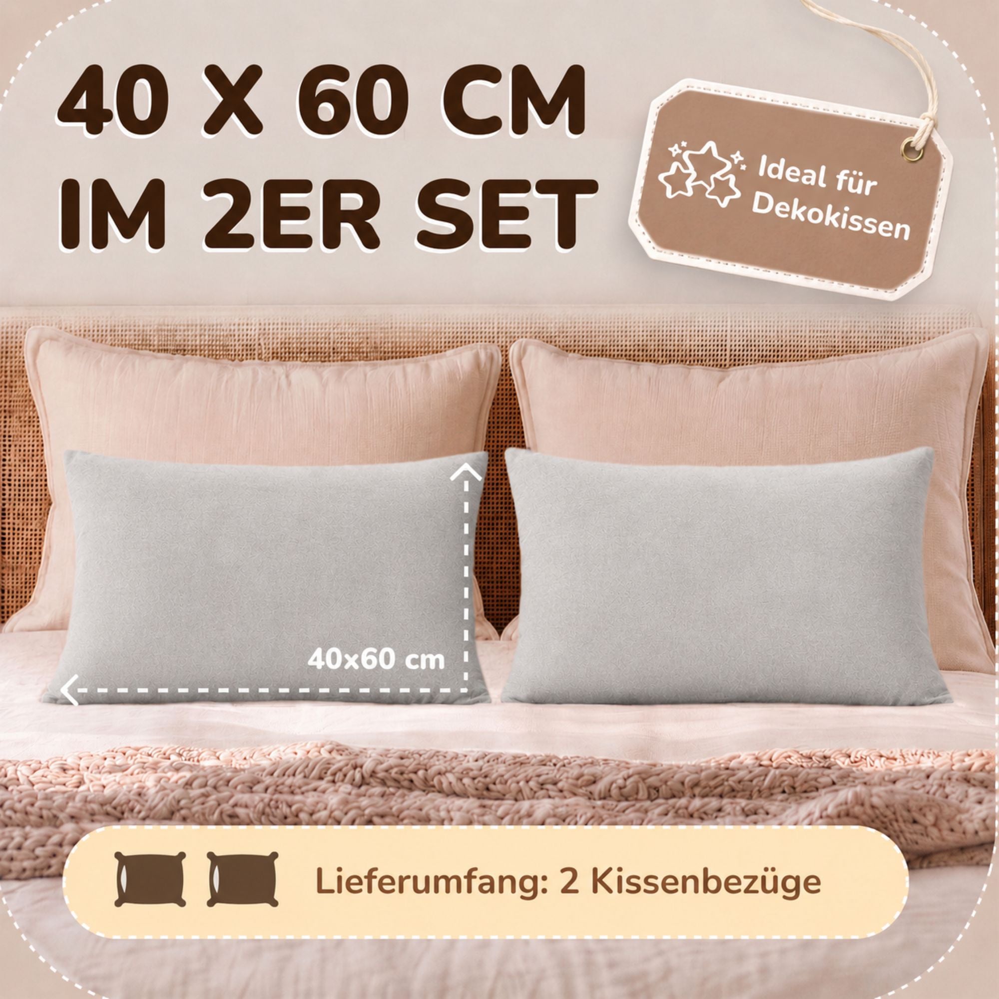 Kissenbezüge 2er Set 40x60 cm - 100% Baumwolle, stilvoll und gemütlich