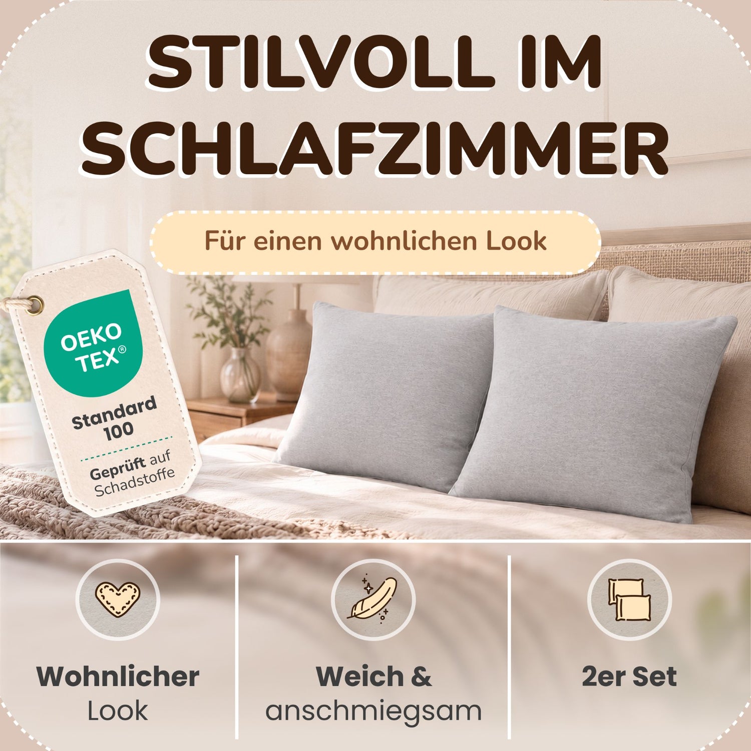 Kissenbezüge 2er Set 40x60 cm - 100% Baumwolle, stilvoll und gemütlich