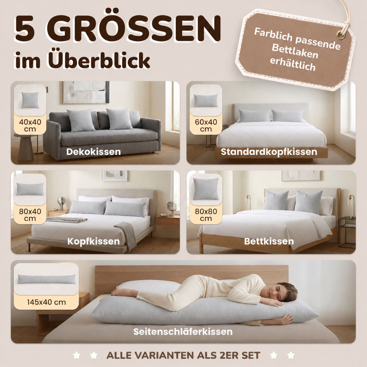 Kissenbezüge 2er Set 40x145 cm - 100% Baumwolle, stilvoll und gemütlich