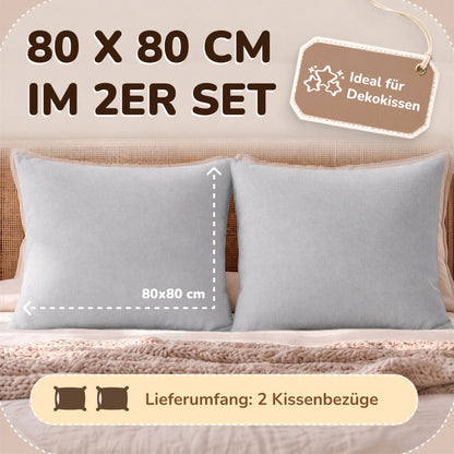Kissenbezüge 2er Set 80x80 cm - 100% Baumwolle, stilvoll und gemütlich