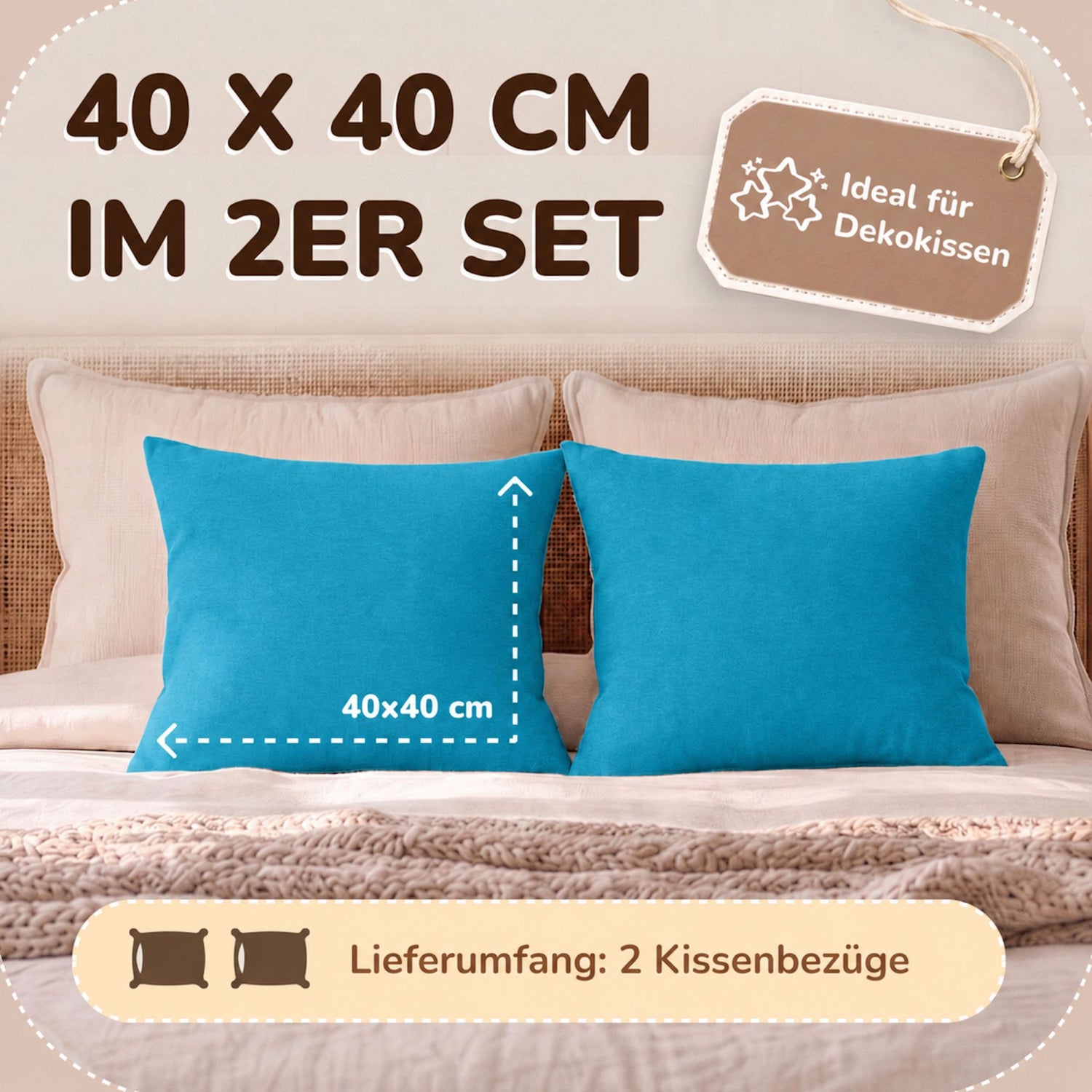 Kissenbezüge 2er Set 40x40 cm - 100% Baumwolle, stilvoll und gemütlich