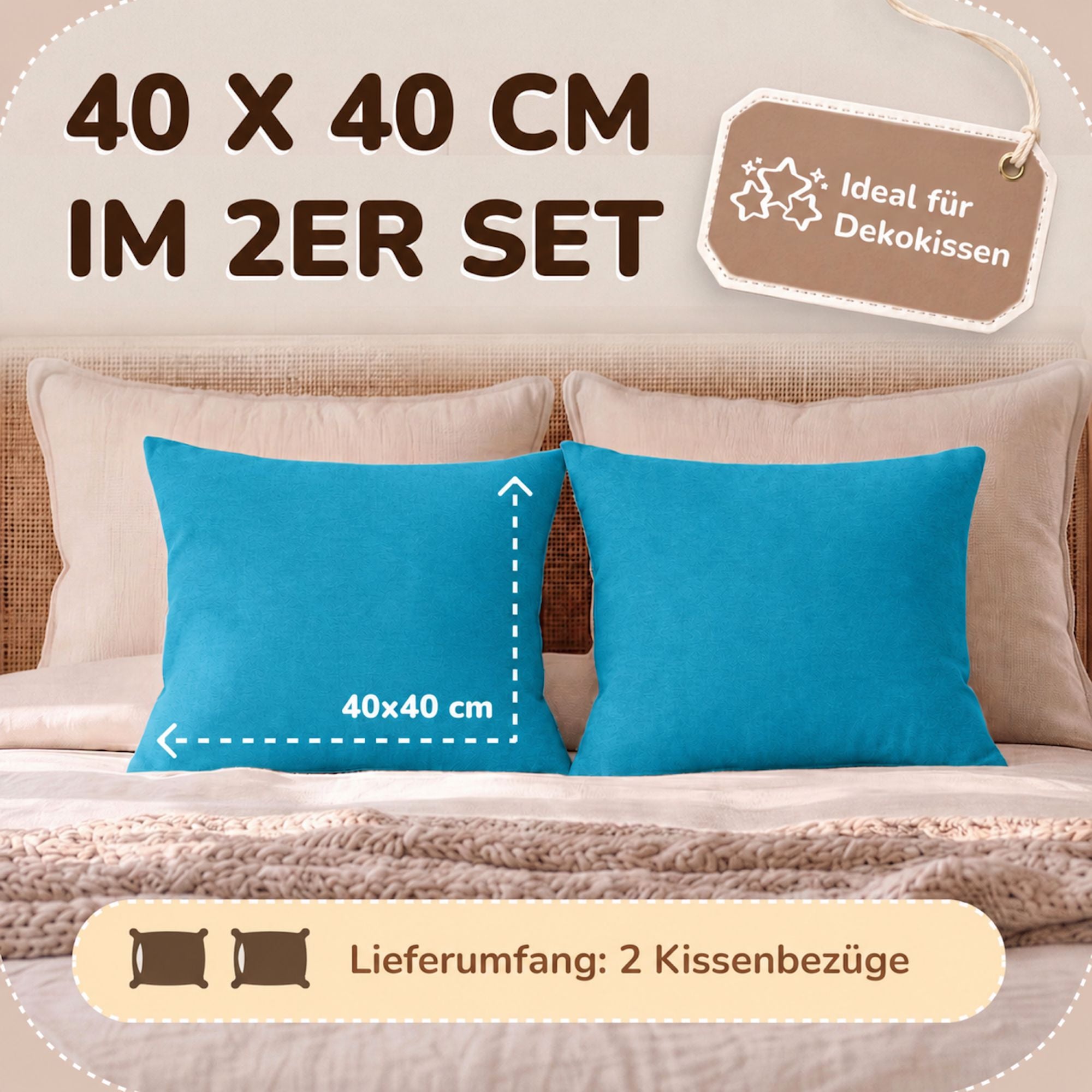 Kissenbezüge 2er Set 40x40 cm - 100% Baumwolle, stilvoll und gemütlich