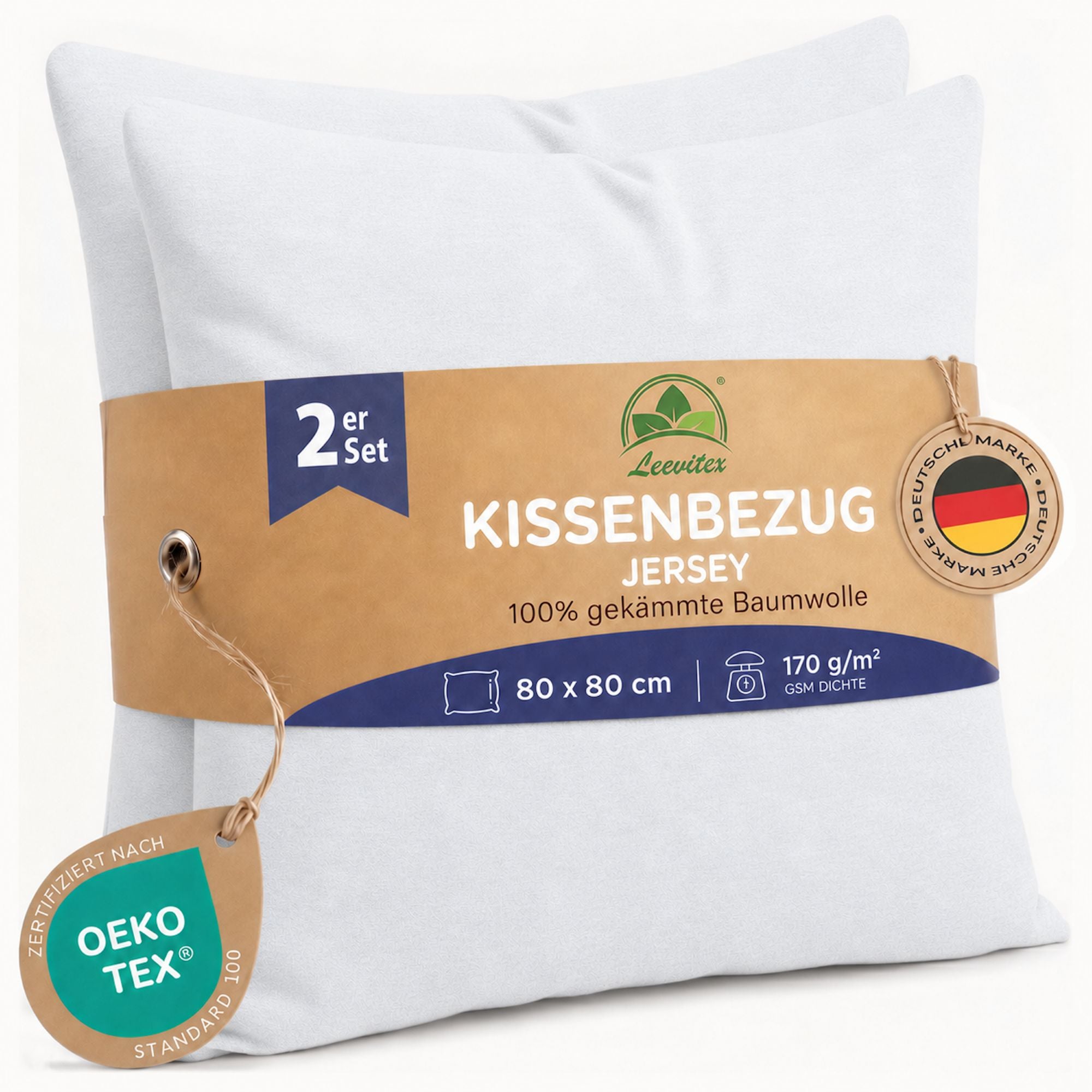 Kissenbezüge 2er Set 80x80 cm - 100% Baumwolle, stilvoll und gemütlich