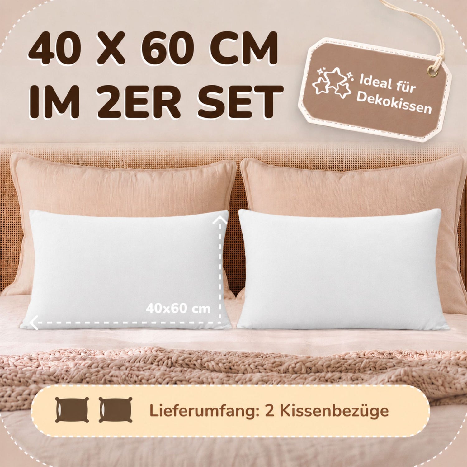 Kissenbezüge 2er Set 40x60 cm - 100% Baumwolle, stilvoll und gemütlich