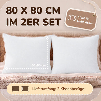 Kissenbezüge 2er Set 80x80 cm - 100% Baumwolle, stilvoll und gemütlich