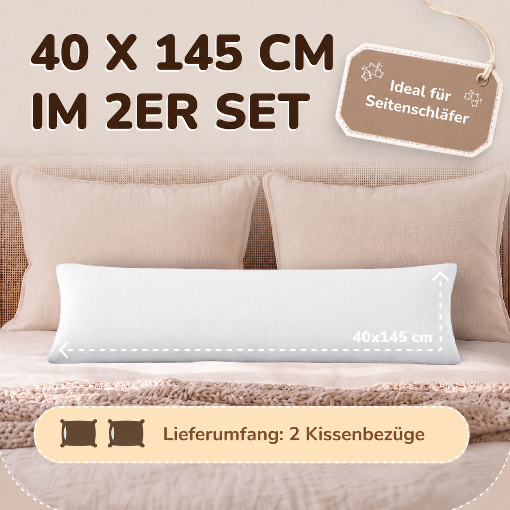 Kissenbezüge 2er Set 40x145 cm - 100% Baumwolle, stilvoll und gemütlich