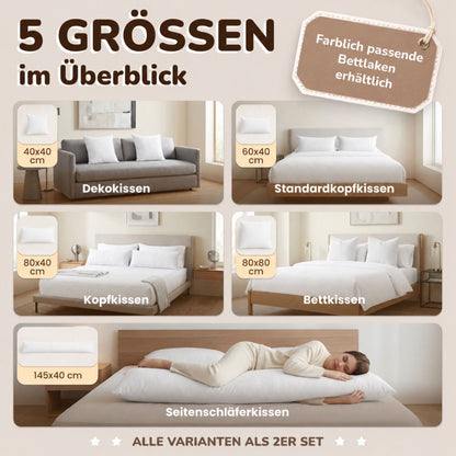 Kissenbezüge 2er Set 40x145 cm - 100% Baumwolle, stilvoll und gemütlich