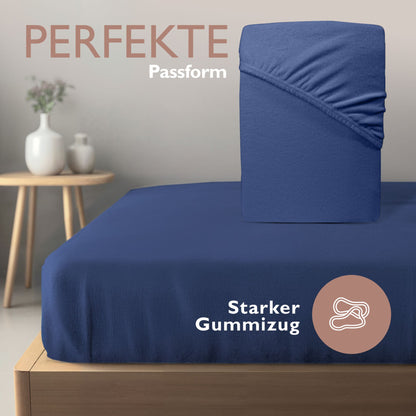 Winter-Spannbettlaken Navyblau 200x200 cm Darstellung perfekte Passform und starker Gummizug