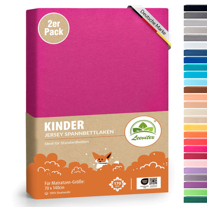 Kinderspannbettlaken von Leevitex im 2er Pack – 100% Jersey-Baumwolle, 70 x 140 cm