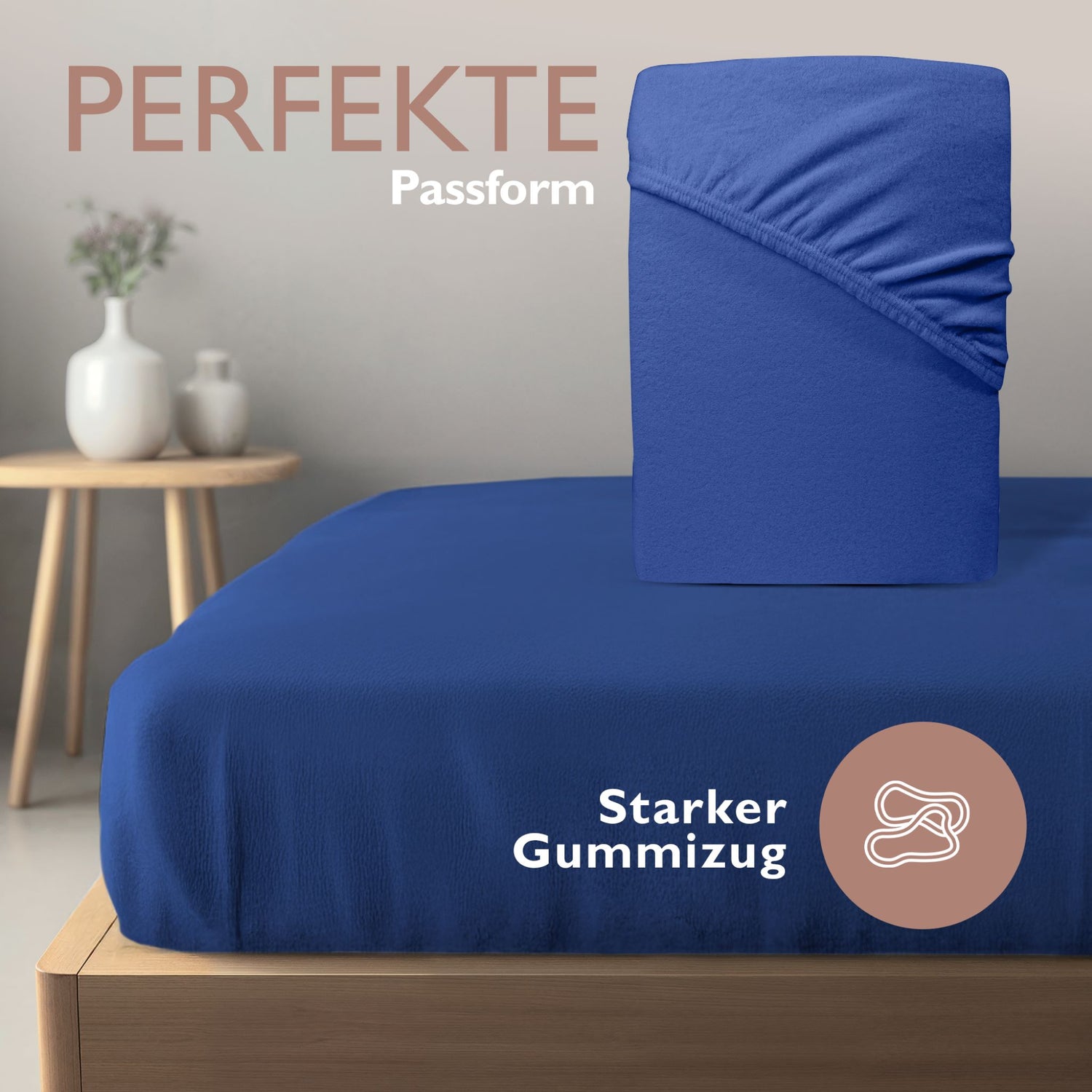 Winter-Spannbettlaken Royalblau 200x200 cm Darstellung perfekte Passform und starker Gummizug