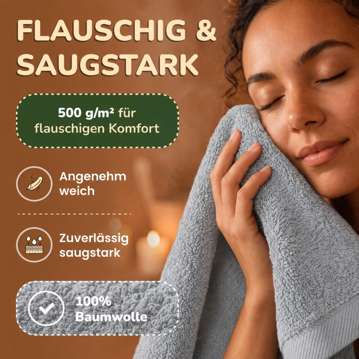 Saunatücher aus 100% Baumwolle im 1er Set – 80 x 200 cm, weich und saugfähig