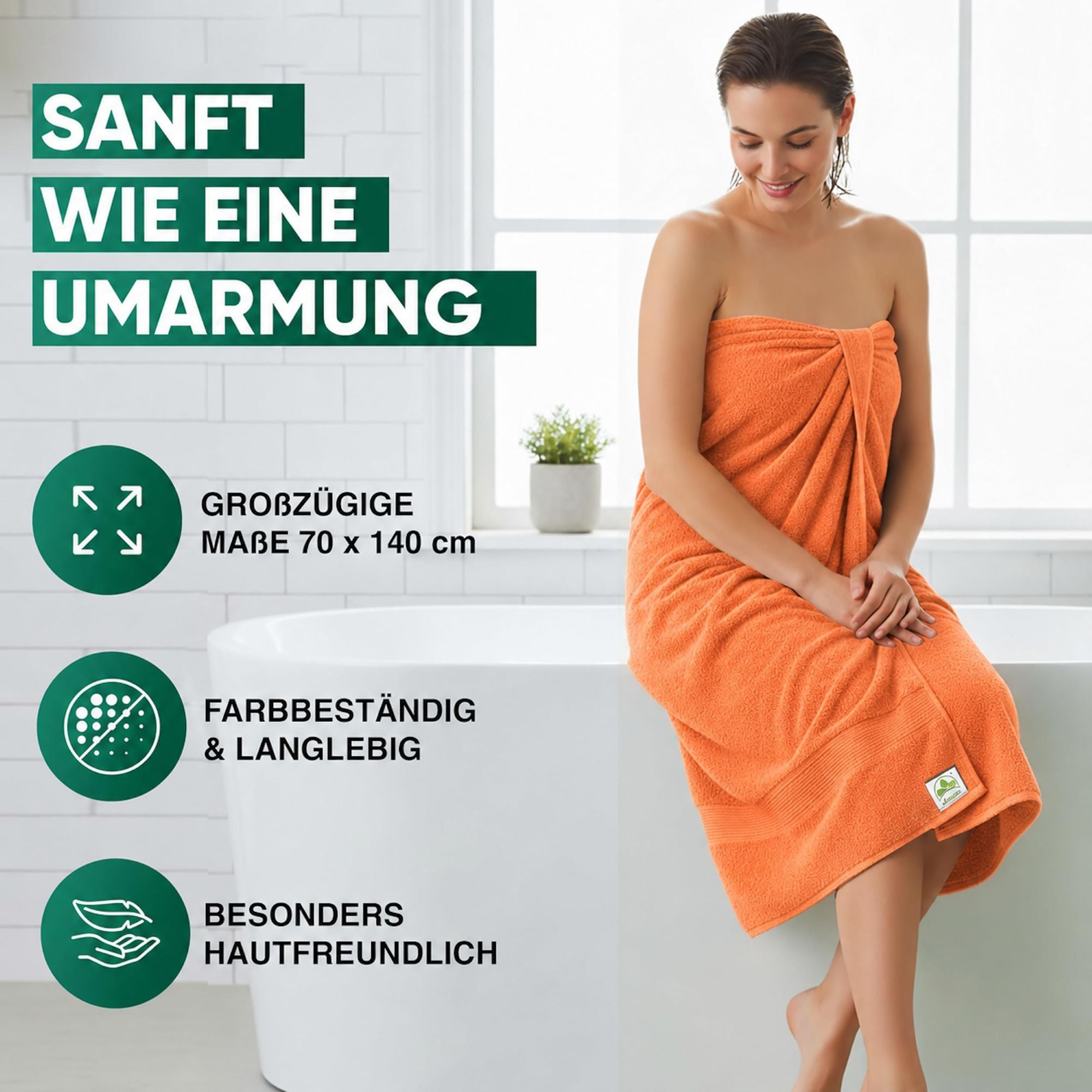 Duschtücher im 2er Set – 100% Baumwolle, 70 x 140 cm, weich und saugfähig