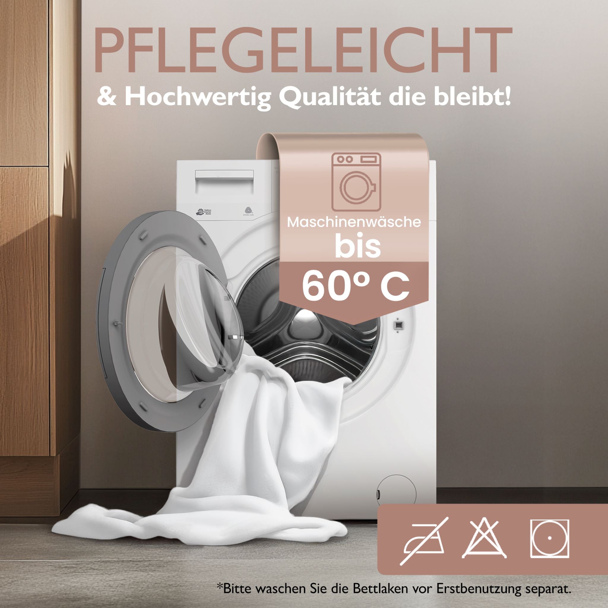 Winter-Spannbettlaken Weiß 200x200 cm Information Pflegeleicht, Maschinenwaschbar bis 60 Grad Celsius