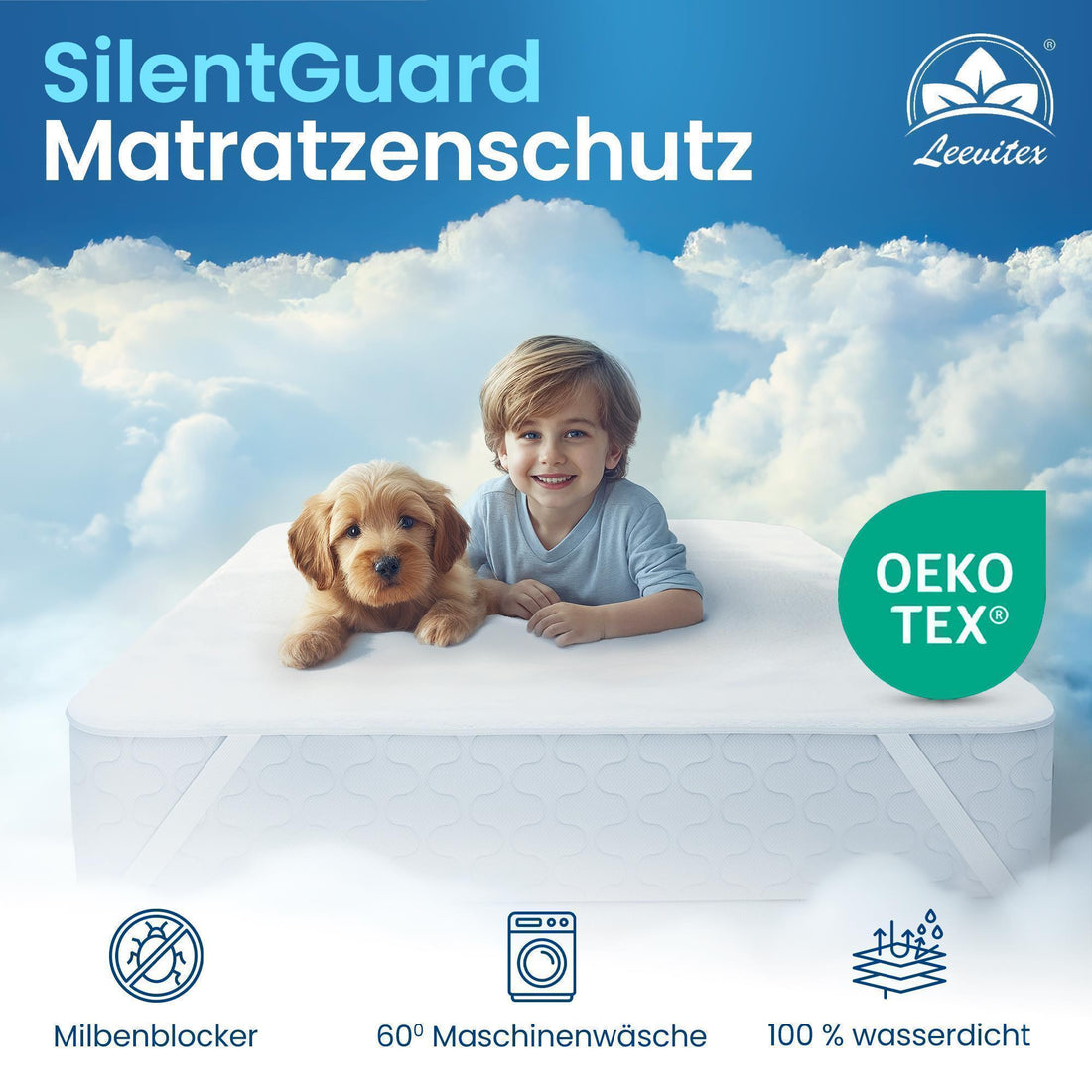 Matratzenschoner - wasserdicht &amp; geräuscharm, 80% Baumwolle und 20% Polyester, atmungsaktiver Matratzenschutz