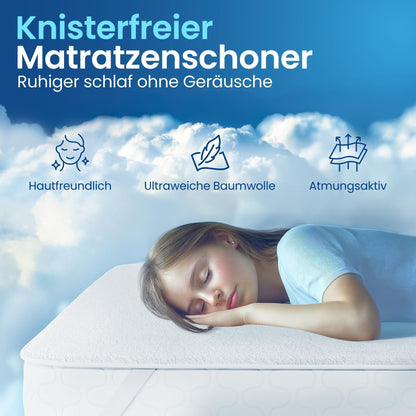 Matratzenschoner - wasserdicht &amp; geräuscharm, 80% Baumwolle und 20% Polyester, atmungsaktiver Matratzenschutz