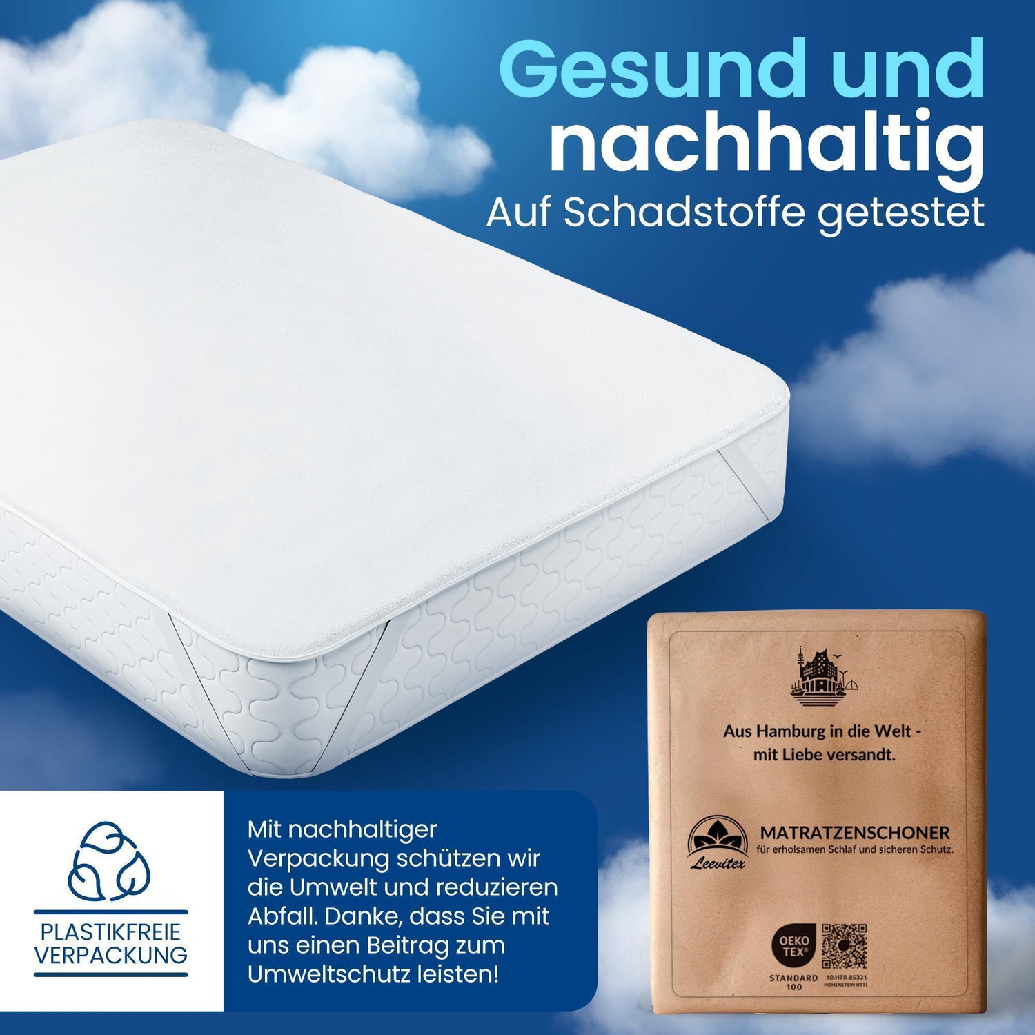 Matratzenschoner - wasserdicht &amp; geräuscharm, 80% Baumwolle und 20% Polyester, atmungsaktiver Matratzenschutz